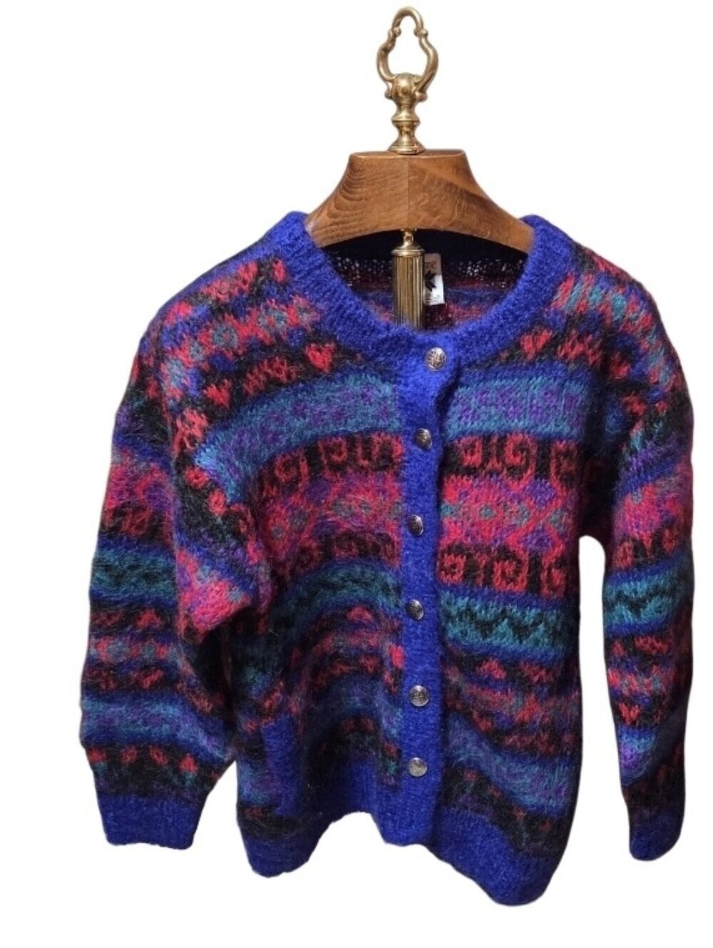 Vintage ICELANDIC DESIGN Mohair/Wool Fair Isle Cardigan Sweater Size Large